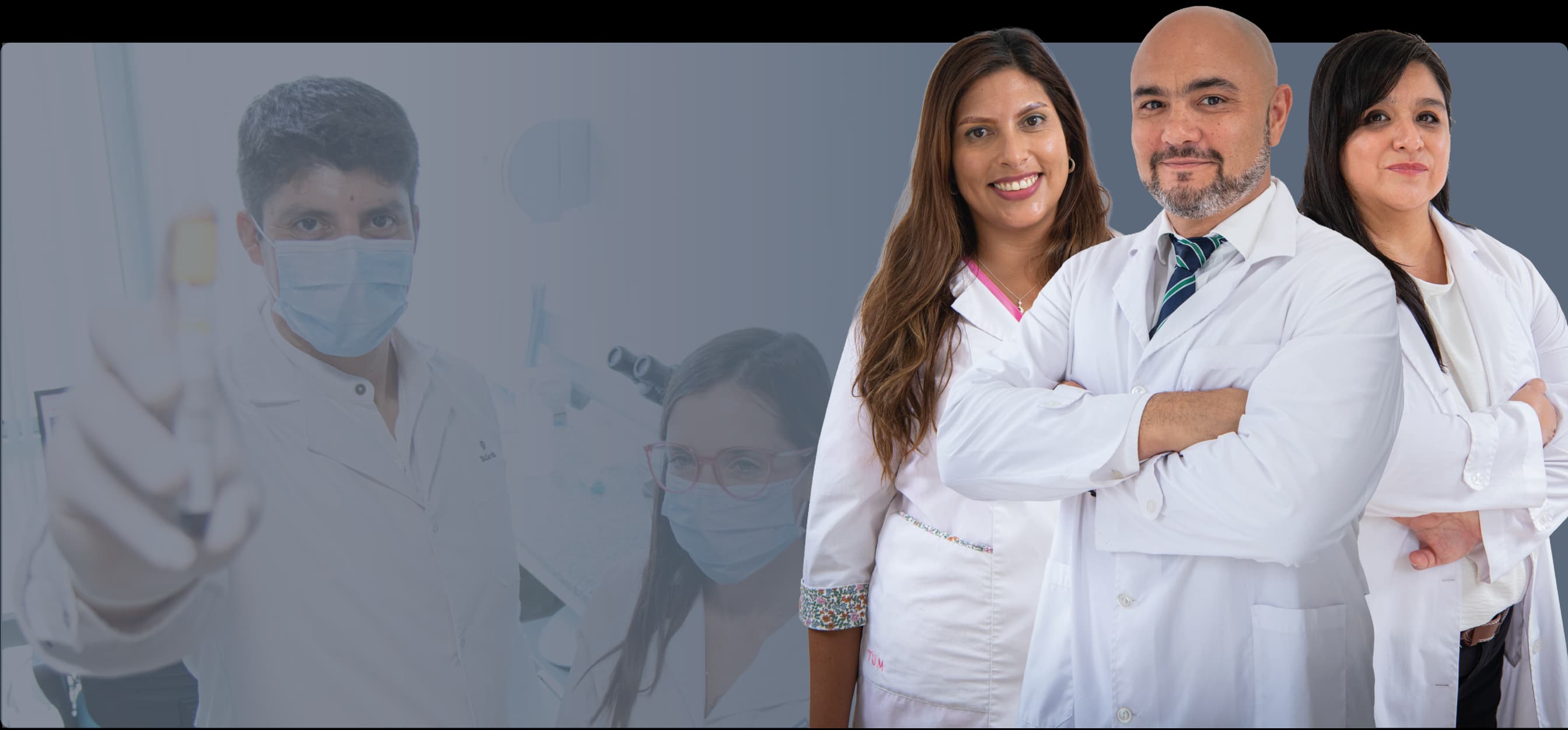 Equipo de profesionales del laboratorio realizando análisis clínicos